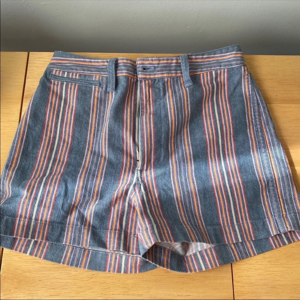 Madewell High-Waist Striped Shorts in Blue with Pink and Orange Stripes